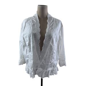 "Vicki Wayne" White Eyelet Cover Up,Cotton,Cottage Core,SZ M, 3/4 Sleeves,Purity